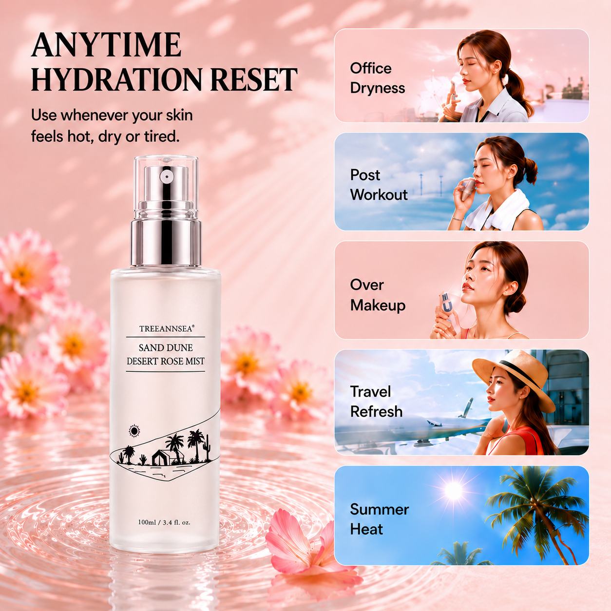 TREEANNSEA Sand Dune Desert Mist 100ml | Facial Spray | Korean Skin Care, Hydrating, Mild Exfoliation, Vegan, Animal Testing Free, Paraben Free