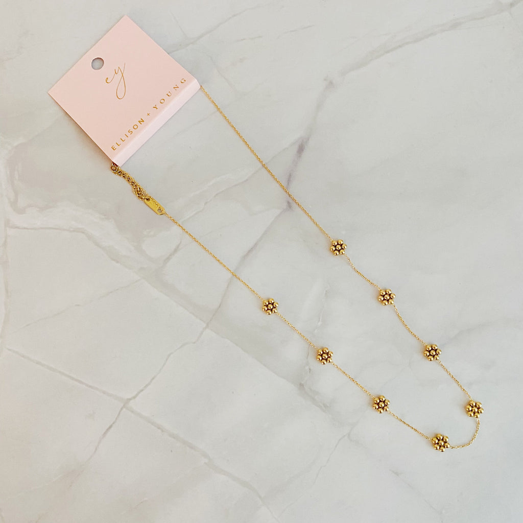 Dainty Gold Bead Flower Necklace – Waterproof Stainless Steel