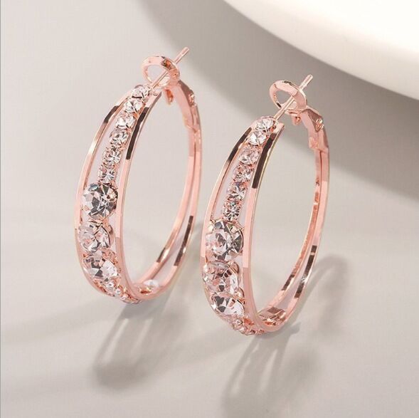 Gold Crystal Double Hoop Earrings – Sparkling Statement Hoops