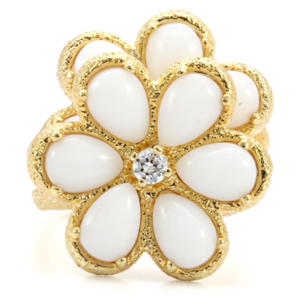 Gold Flower Statement Ring with White Stones – Floral Design