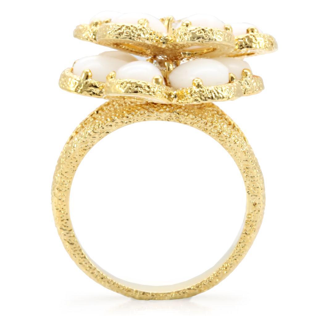 Gold Flower Statement Ring with White Stones – Floral Design