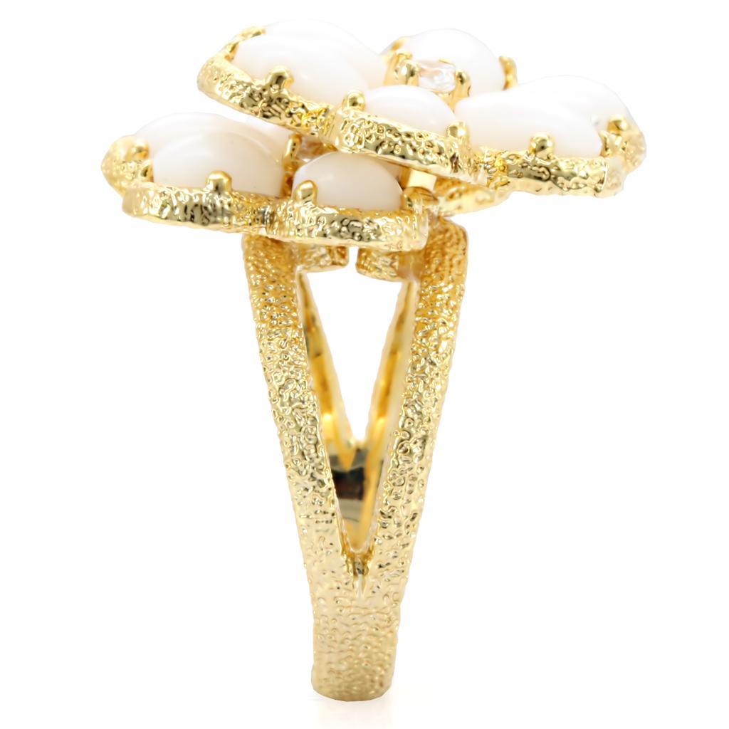 Gold Flower Statement Ring with White Stones – Floral Design