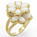 Gold Flower Statement Ring with White Stones – Floral Design