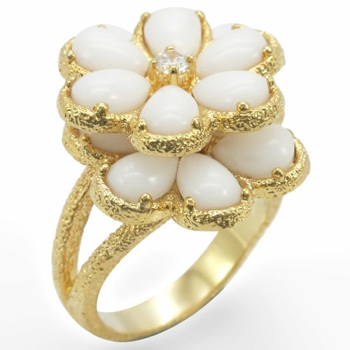Gold Flower Statement Ring with White Stones – Floral Design