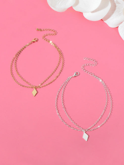 2pcs Valentine's Gift Layered Anklets Matching Couple Best Friend Foot Jewellery
