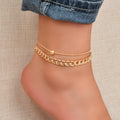 2 pcs Gold Cuban Link Layered Anklets Women Boho Beach Foot Jewellery Party Gift