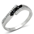 Silver Black & Clear CZ Bypass Ring – Modern Contrast Design