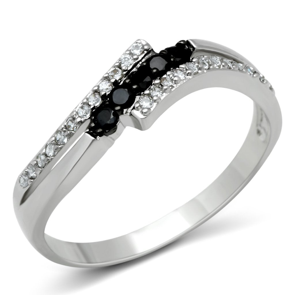 Silver Black & Clear CZ Bypass Ring – Modern Contrast Design