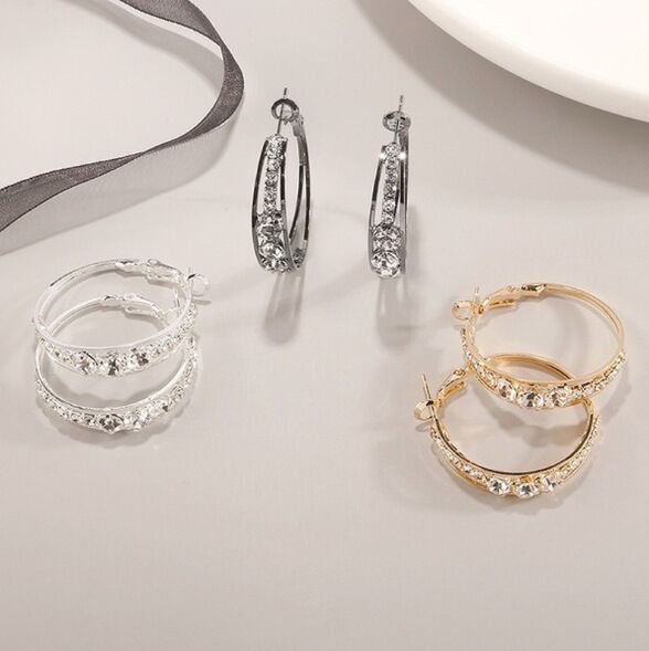 Gold Crystal Double Hoop Earrings – Sparkling Statement Hoops