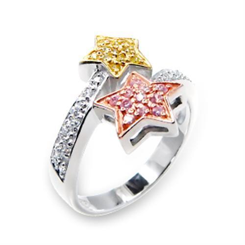 Tricolor Sterling Silver Star Ring – Pink & Yellow CZ Stars