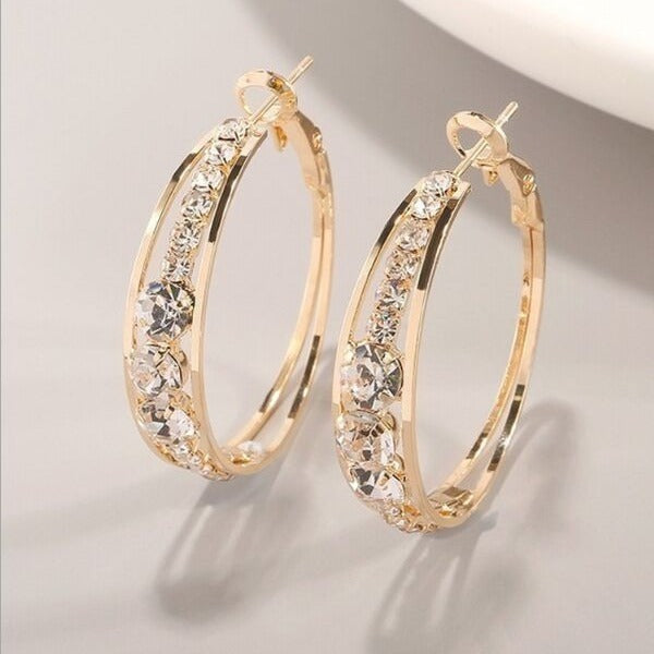 Gold Crystal Double Hoop Earrings – Sparkling Statement Hoops