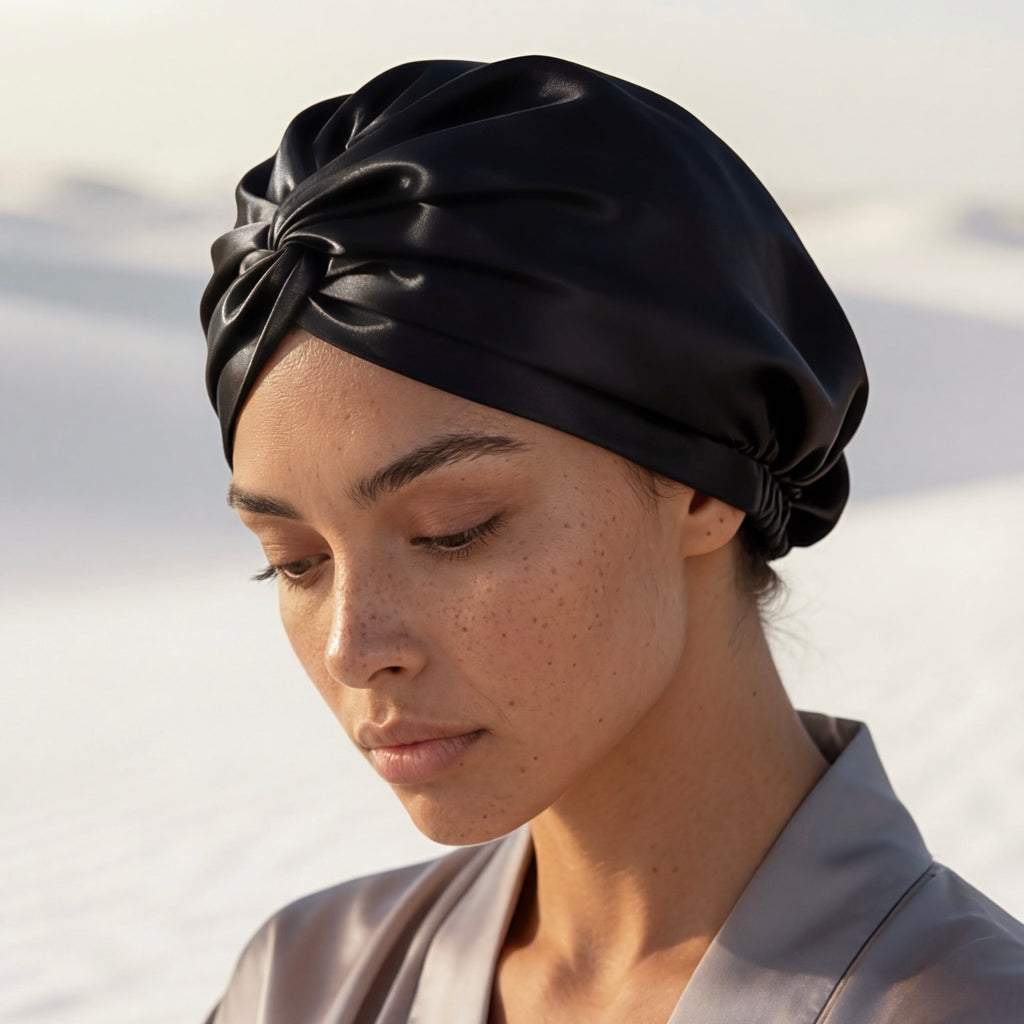 Organic Silk Hair Bonnet - Black