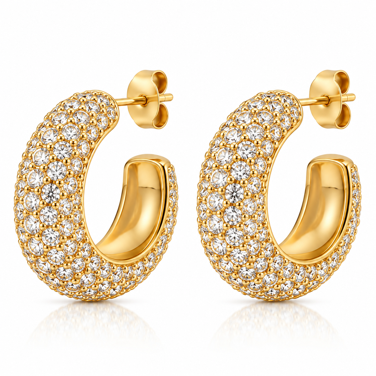 Pavé Statement Hoop Earrings – Gold