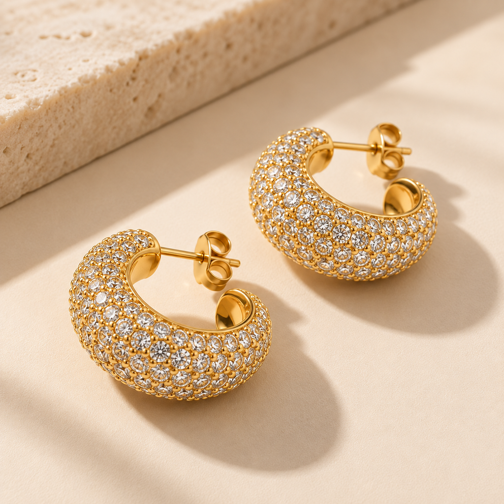 Pavé Statement Hoop Earrings – Gold