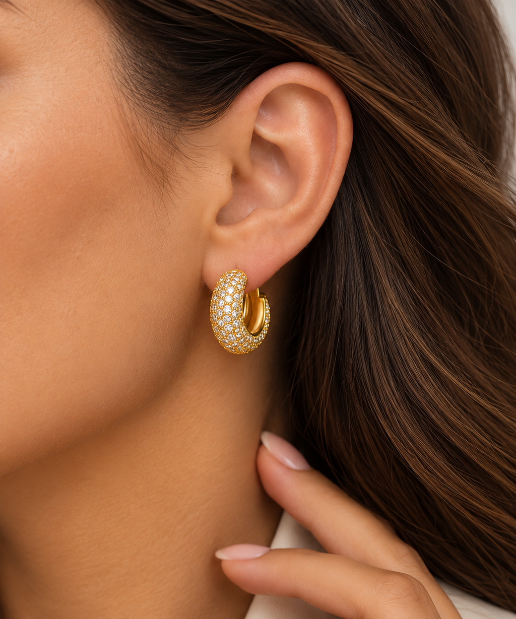 Pavé Statement Hoop Earrings – Gold