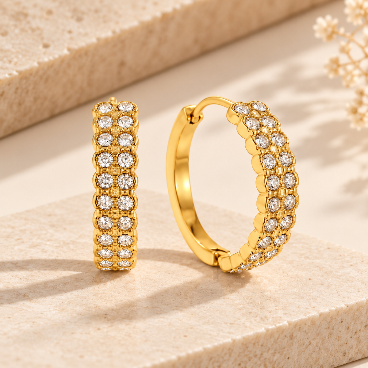 Double Row Pavé Hoop Earrings – Gold