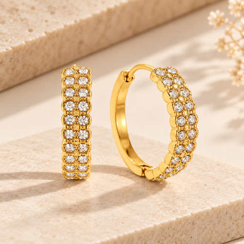 Double Row Pavé Hoop Earrings – Gold