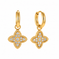 Pavé Clover Drop Hoop Earrings – Gold