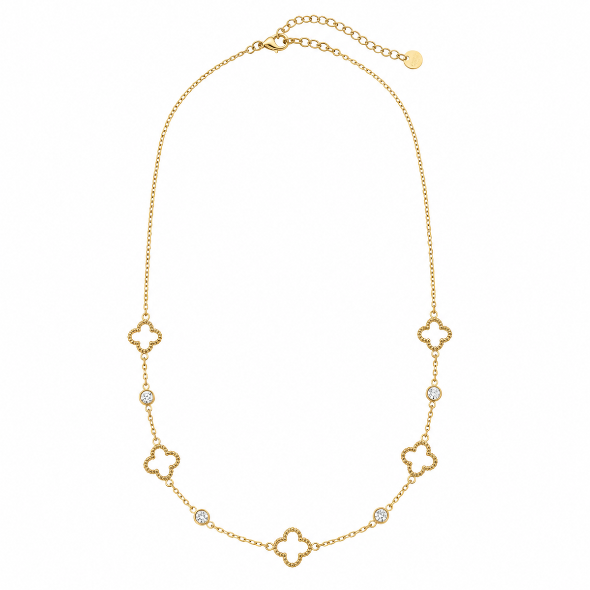 Pavé Clover Station Necklace – Gold
