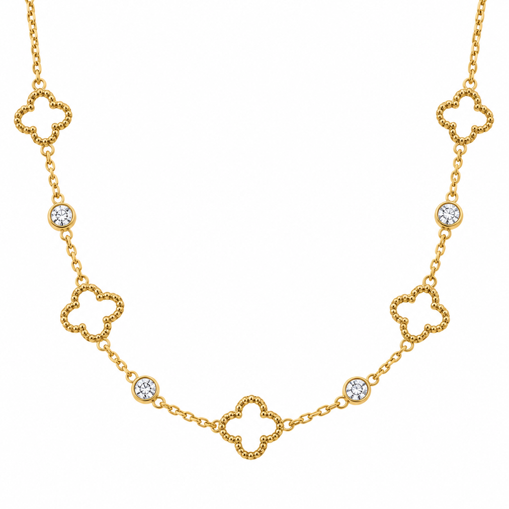 Pavé Clover Station Necklace – Gold