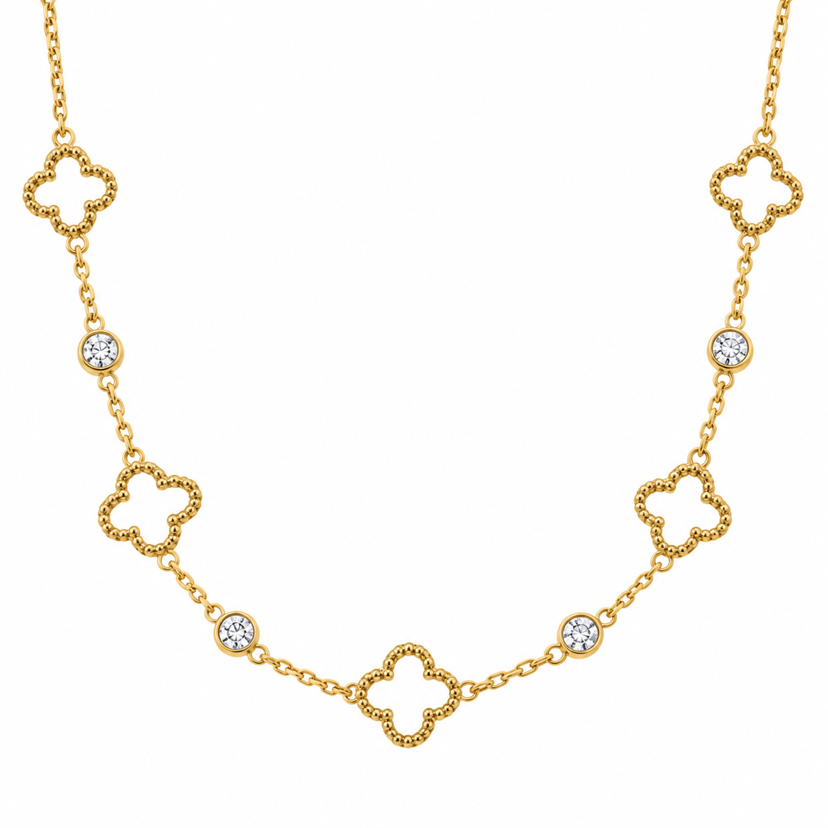 Pavé Clover Station Necklace – Gold