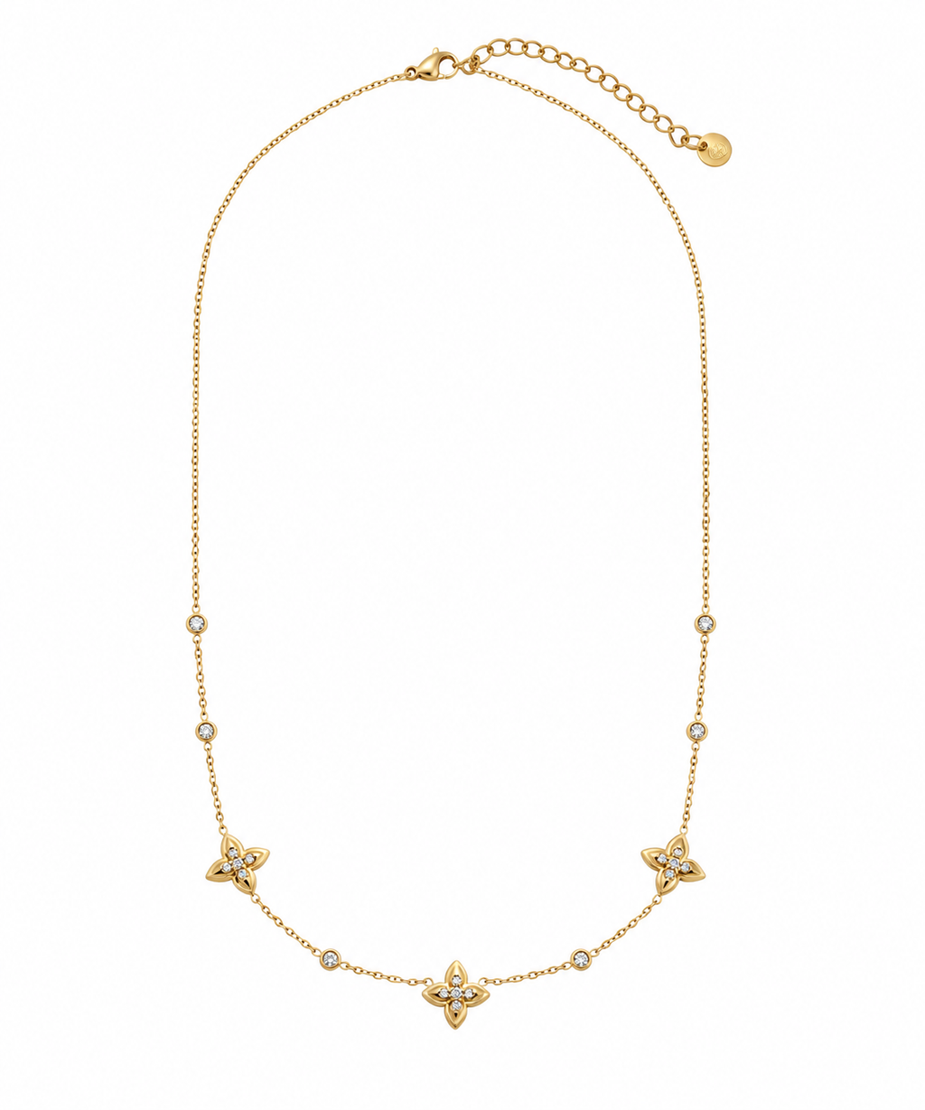 Pavé Four-Leaf Clover Station Necklace – Gold