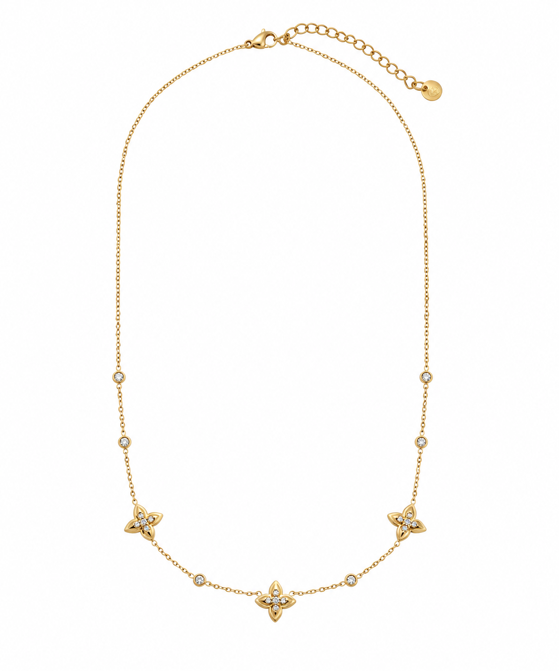 Pavé Four-Leaf Clover Station Necklace – Gold