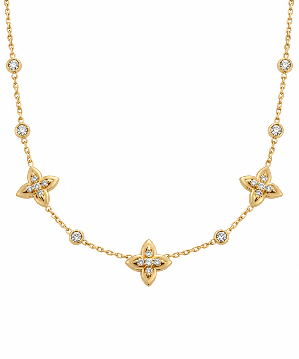 Pavé Four-Leaf Clover Station Necklace – Gold