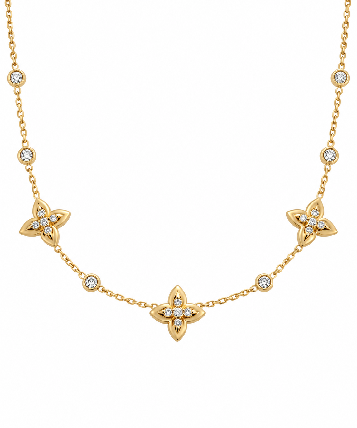 Pavé Four-Leaf Clover Station Necklace – Gold