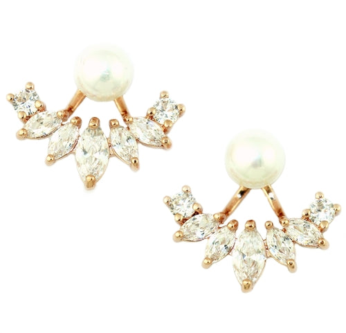 Iced Pearl Ear Jacket Earrings | CZ Climber | 18K Gold Plated