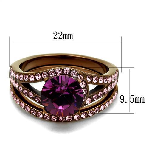 Coffee Tone Purple Crystal Statement Ring – Layered Design