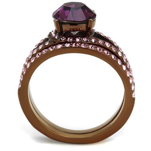 Coffee Tone Purple Crystal Statement Ring – Layered Design