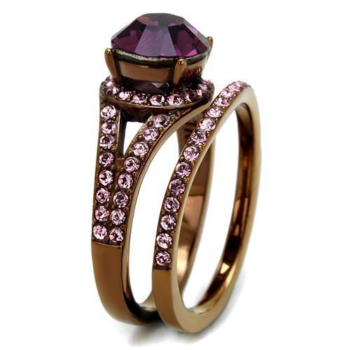 Coffee Tone Purple Crystal Statement Ring – Layered Design