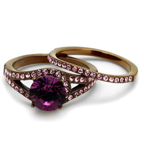 Coffee Tone Purple Crystal Statement Ring – Layered Design