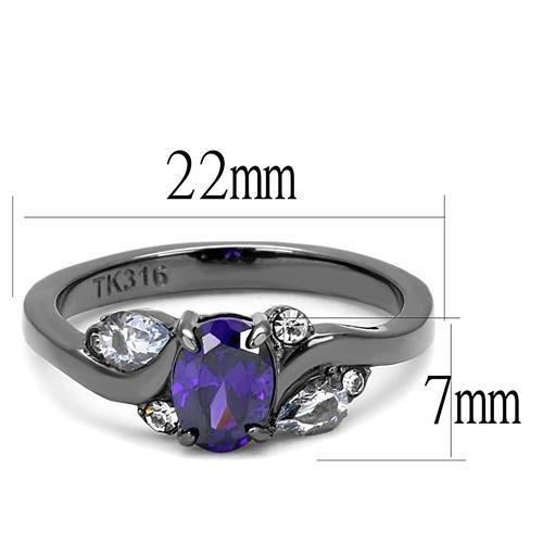 Black Stainless Steel Ring with Purple CZ – Tanzanite Style