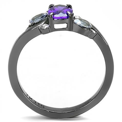 Black Stainless Steel Ring with Purple CZ – Tanzanite Style