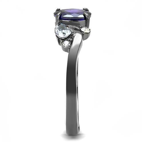 Black Stainless Steel Ring with Purple CZ – Tanzanite Style