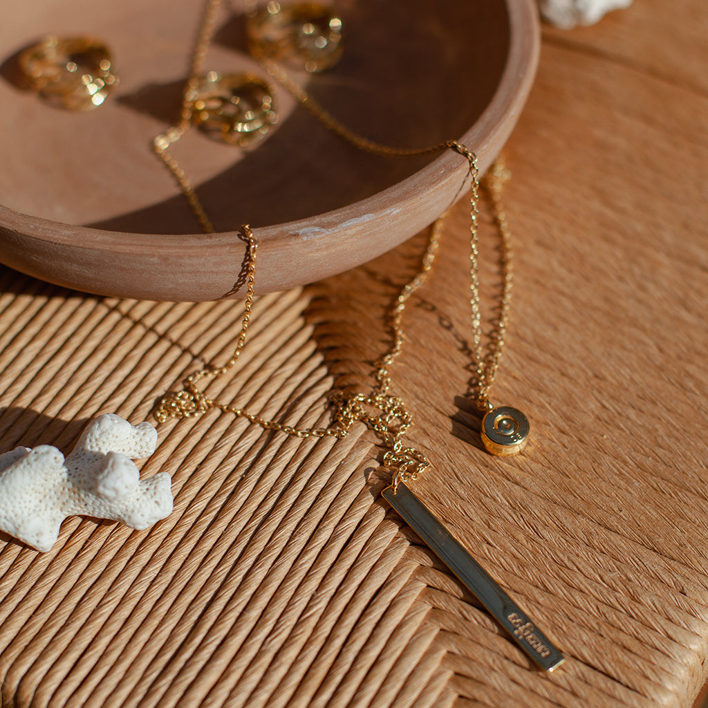 Layered Gold Bullet Bar Necklace – Recycled Statement Piece