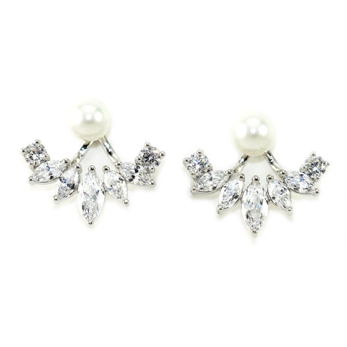 Iced Pearl Ear Jacket Earrings | CZ Climber | 18K Gold Plated