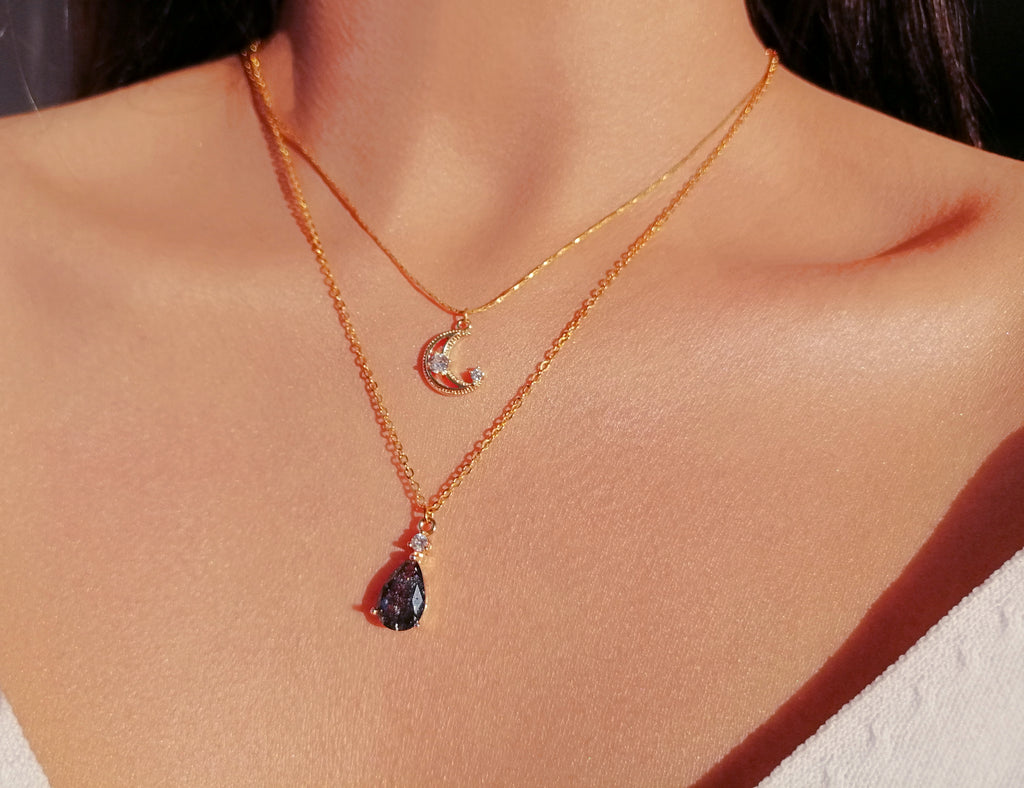 18K Gold Plated Moon Layered Necklace – Celestial Glow