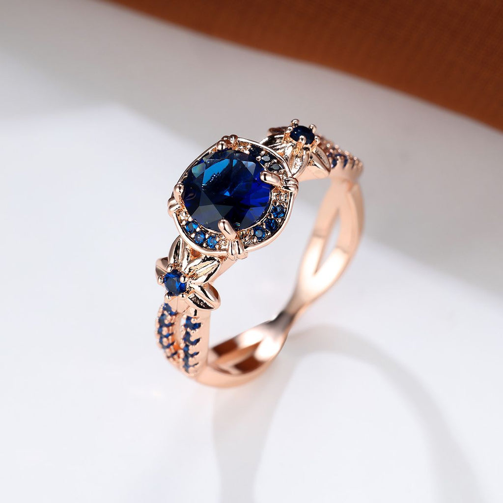 Rose Gold Sapphire Style Ring – Blue Oval Statement Ring