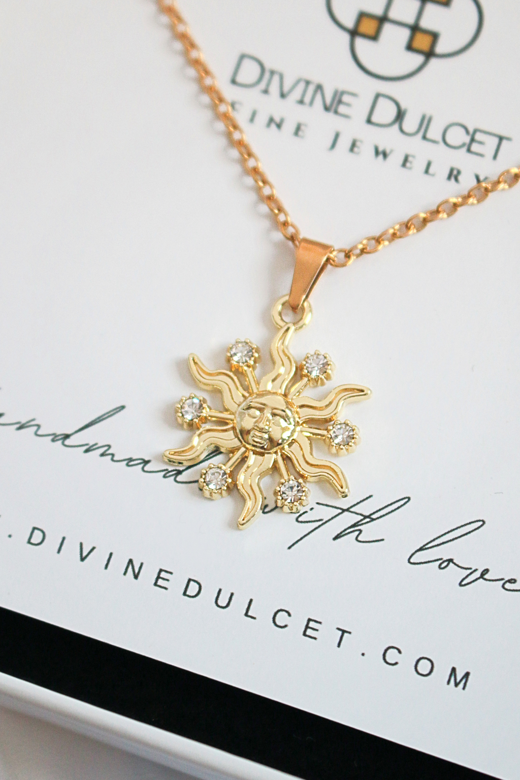 Gold Sun Pendant Necklace with Cubic Zirconia – Celestial Design