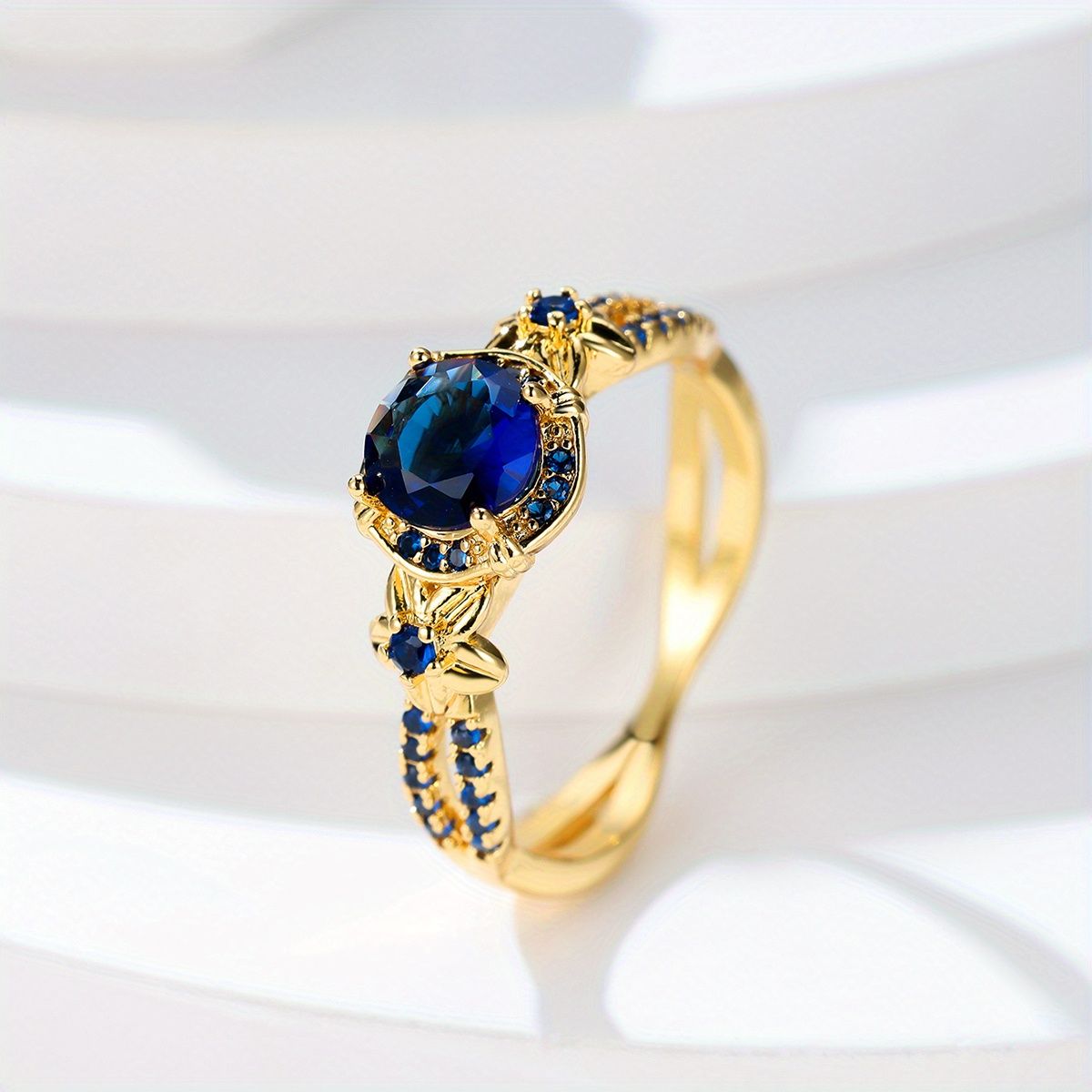Rose Gold Sapphire Style Ring – Blue Oval Statement Ring