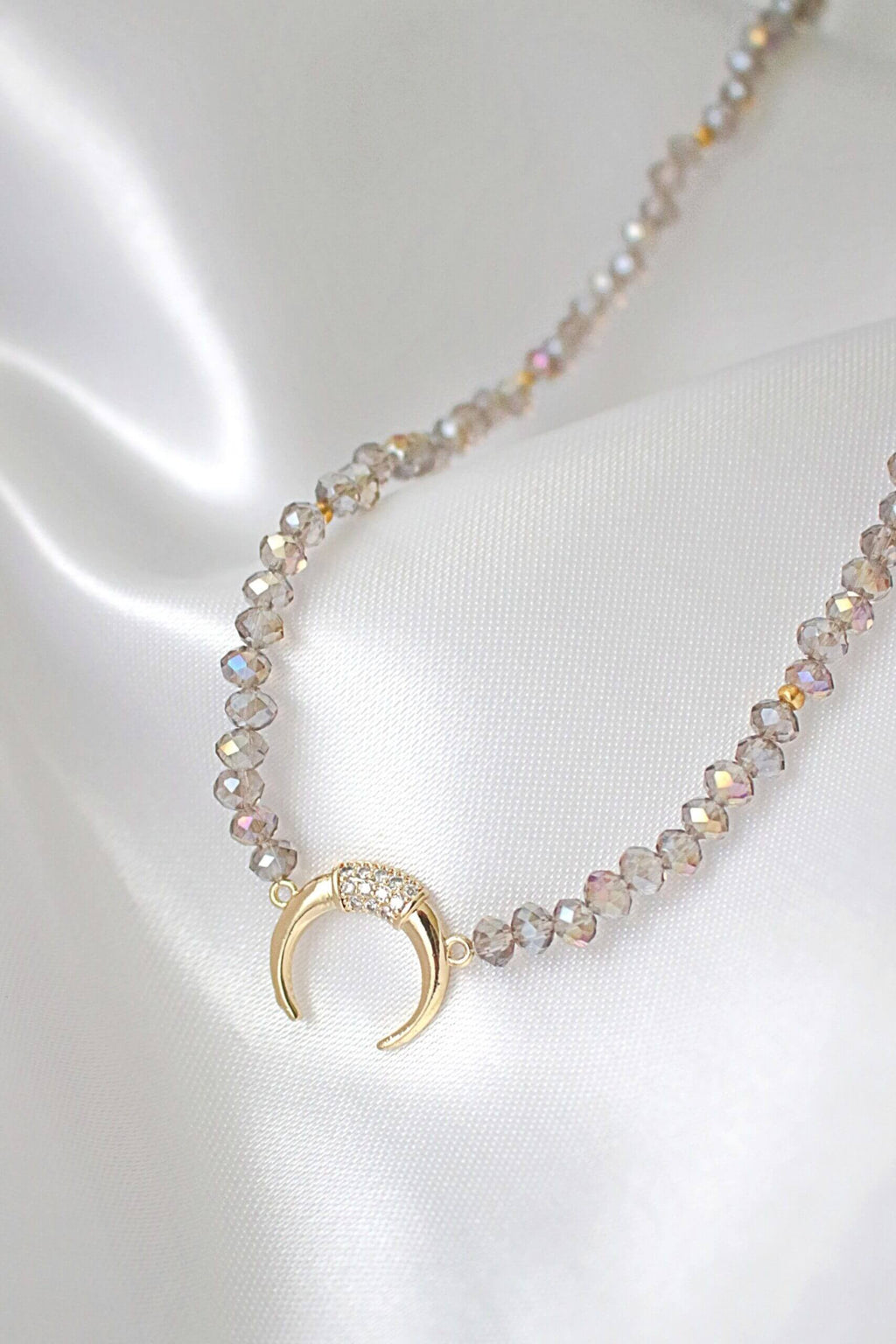 Light Blue Crystal Choker with Gold Crescent Moon – Austrian Crystals