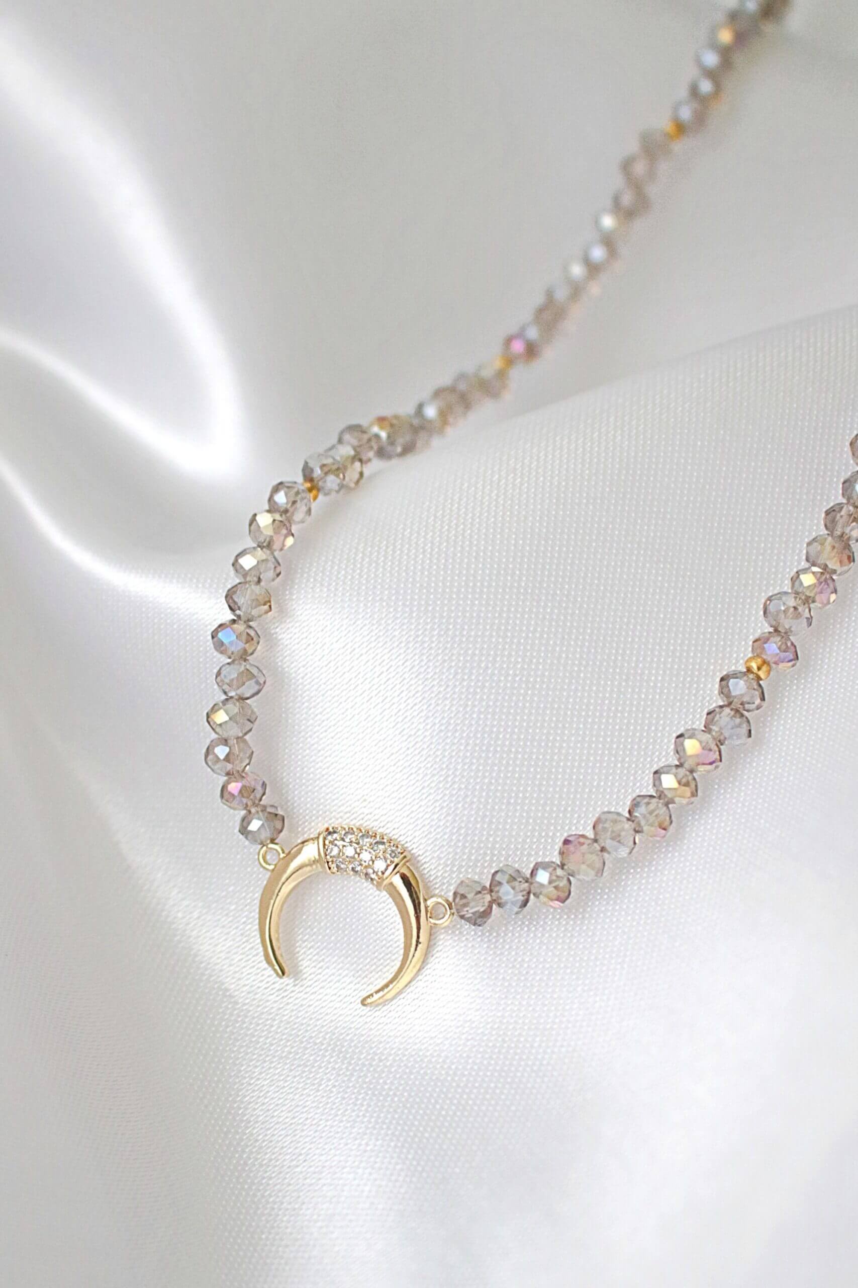Light Blue Crystal Choker with Gold Crescent Moon – Austrian Crystals