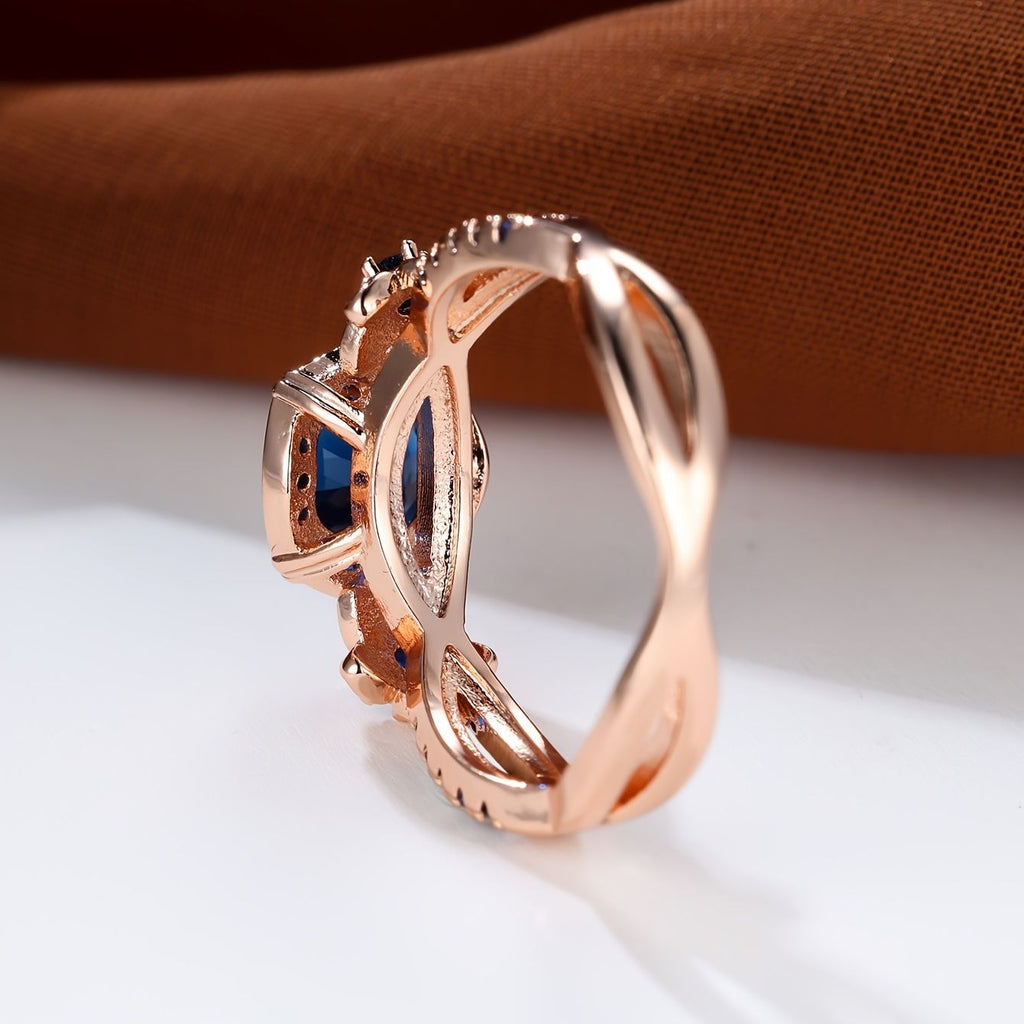 Rose Gold Sapphire Style Ring – Blue Oval Statement Ring