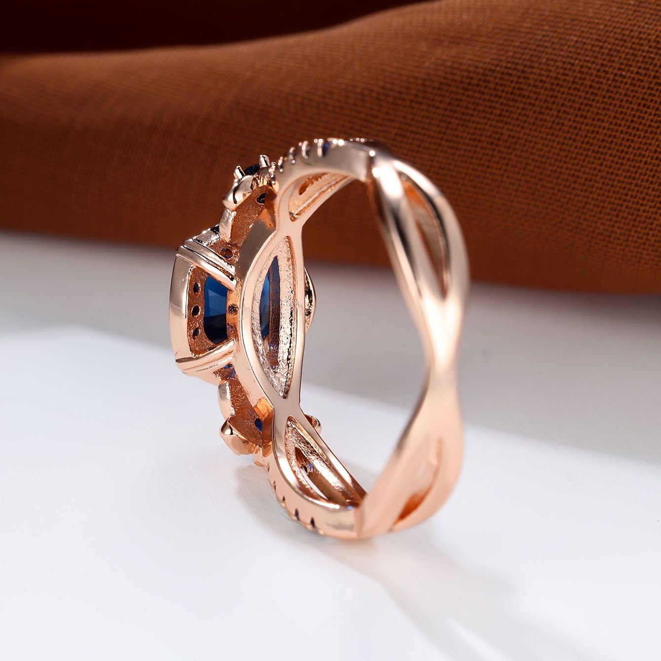 Rose Gold Sapphire Style Ring – Blue Oval Statement Ring
