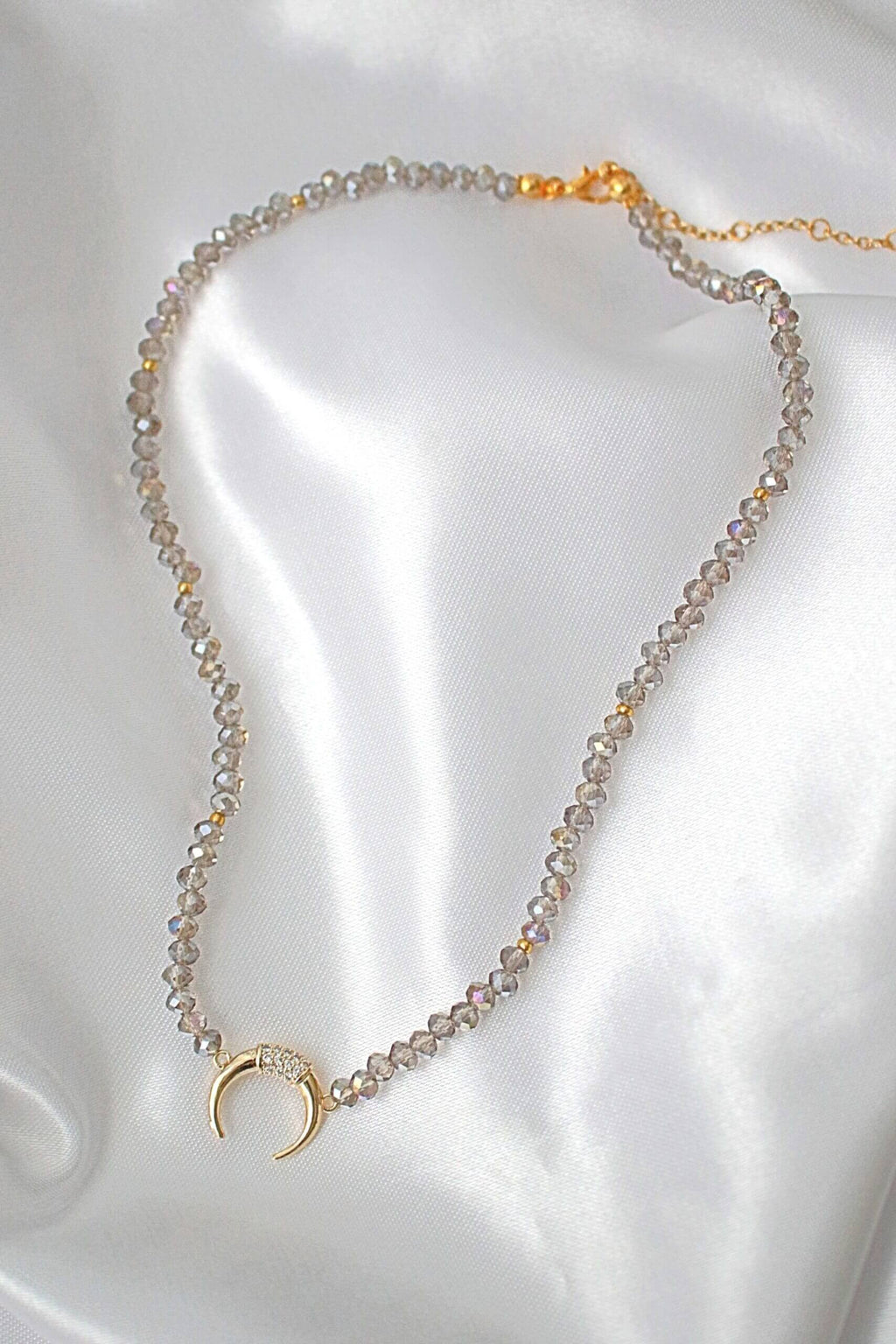 Light Blue Crystal Choker with Gold Crescent Moon – Austrian Crystals