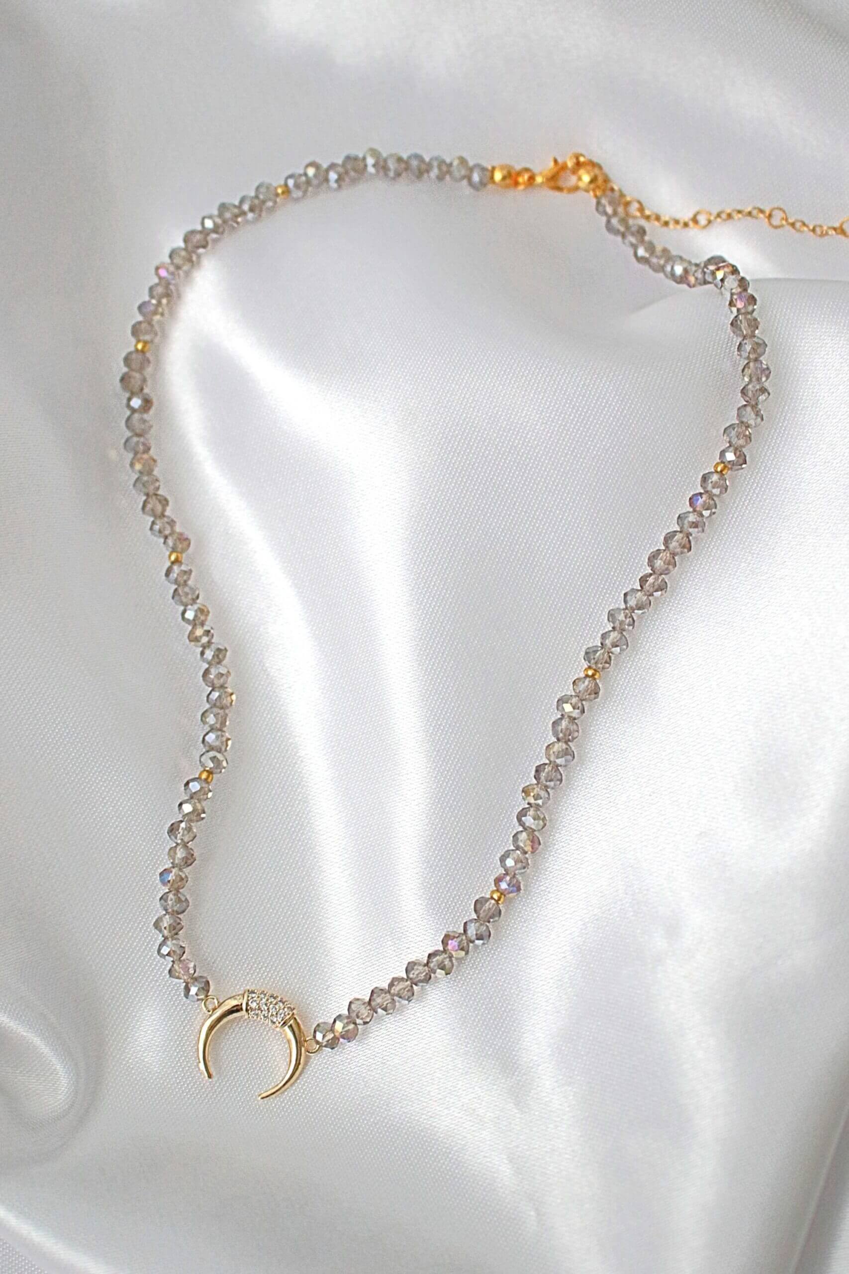 Light Blue Crystal Choker with Gold Crescent Moon – Austrian Crystals