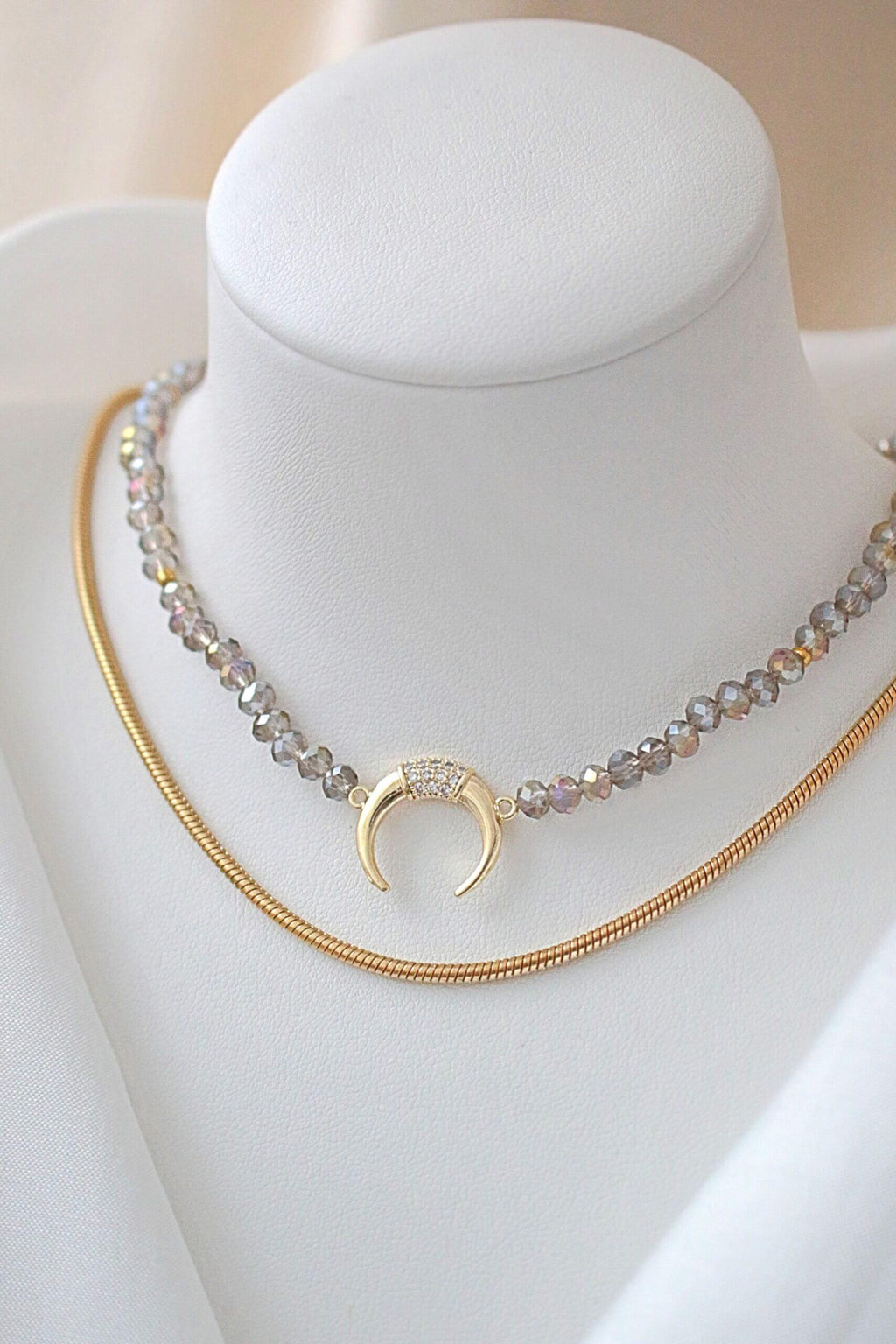 Light Blue Crystal Choker with Gold Crescent Moon – Austrian Crystals